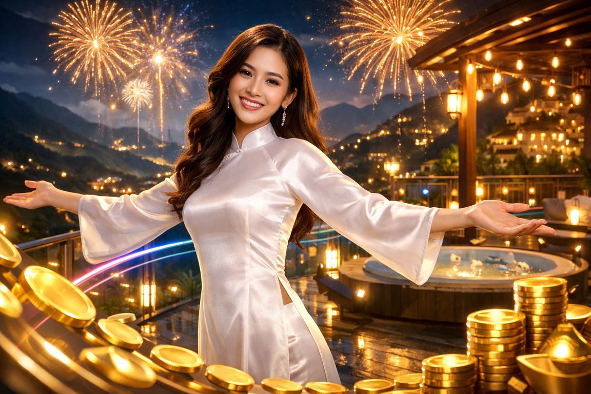 Người phụ nữ mặc áo dài Sapa nhận bonus cashback trong không khí lễ hội núi rừng